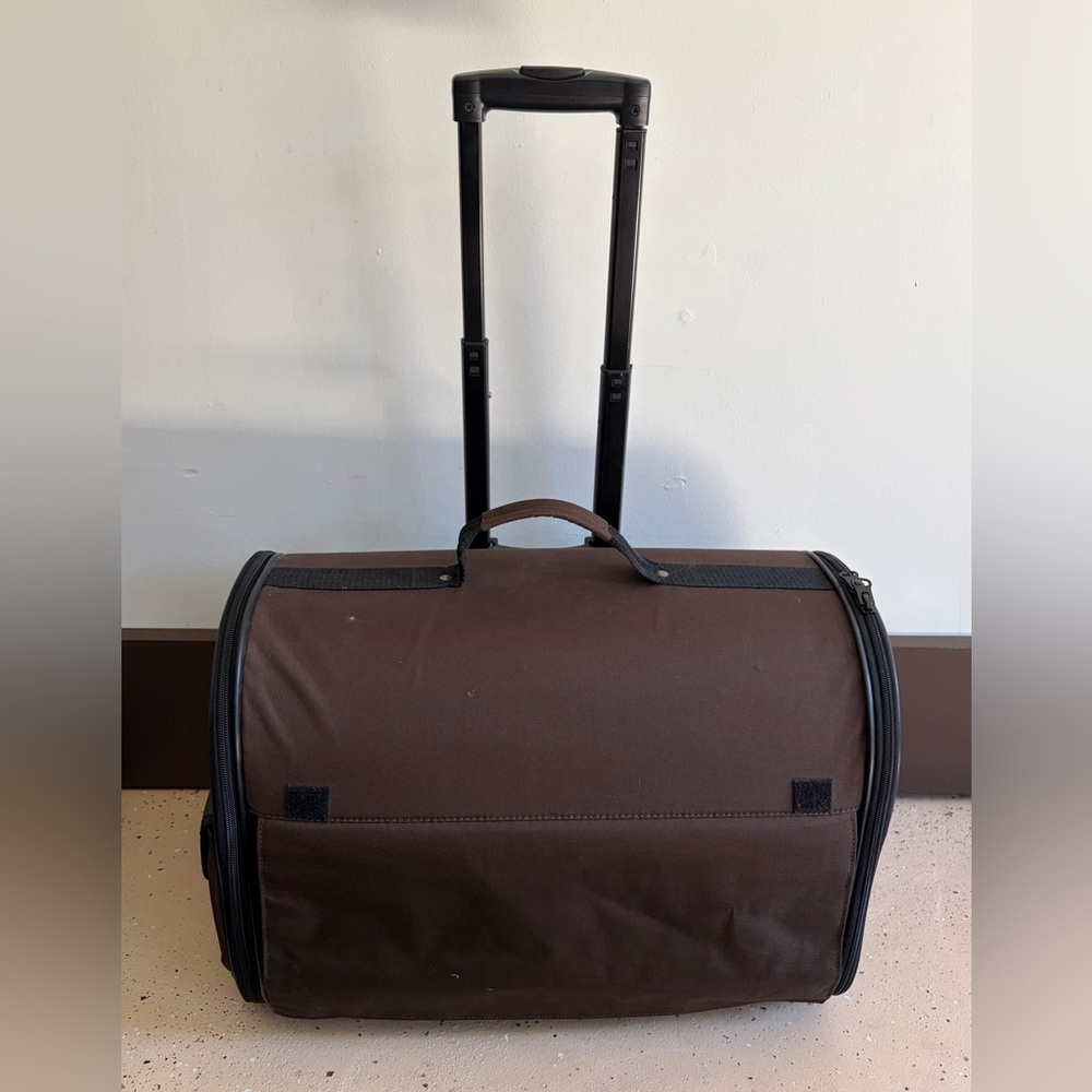 Brown Rolling Pet Carrier Tote with Telescoping Handle